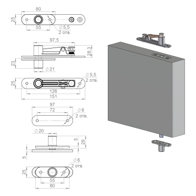 Комплект для маятниковых дверей Pivot.100
