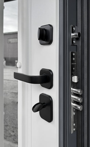 Входная дверь ТЕРМО RX-10 Муар RAL 7024/ белый матовый